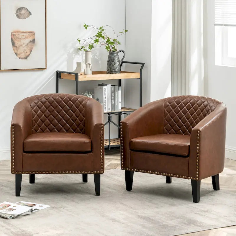 Fauteuil de club en similicuir avec clous décoratifs, 29 po, ensemble de 2