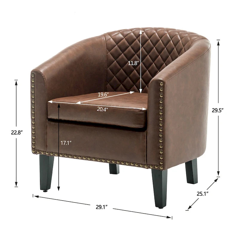 Fauteuil de club en similicuir avec clous décoratifs, 29 po, ensemble de 2