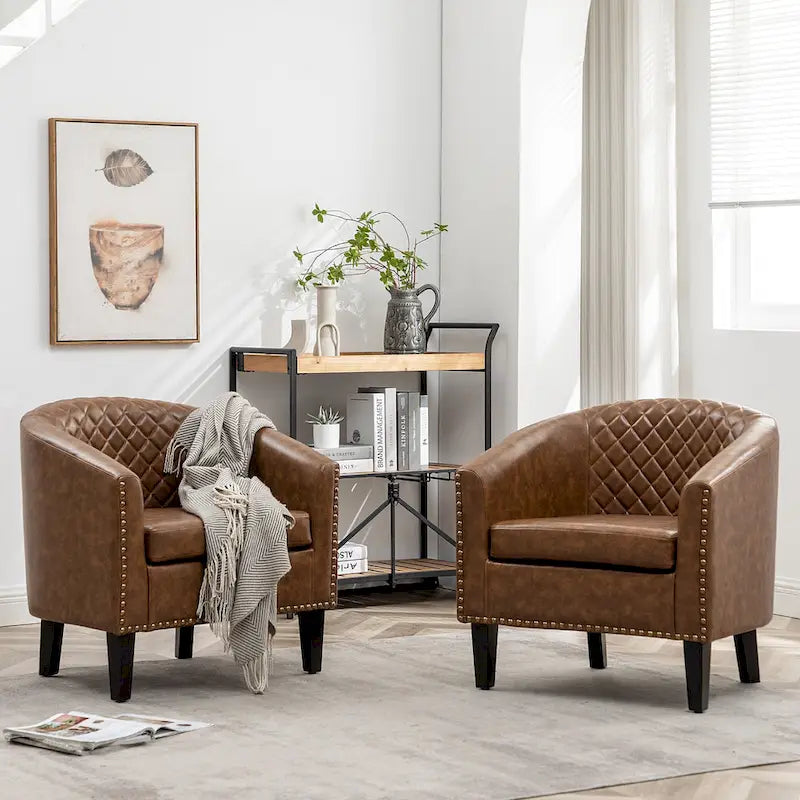 Fauteuil de club en similicuir avec clous décoratifs, 29 po, ensemble de 2