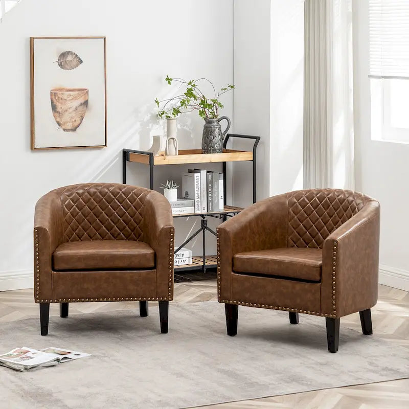 Fauteuil de club en similicuir avec clous décoratifs, 29 po, ensemble de 2