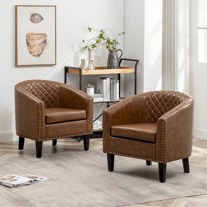 Fauteuil de club en similicuir avec clous décoratifs, 29 po, ensemble de 2