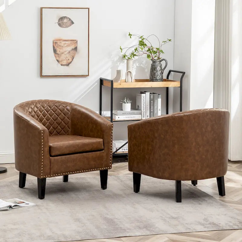 Fauteuil de club en similicuir avec clous décoratifs, 29 po, ensemble de 2