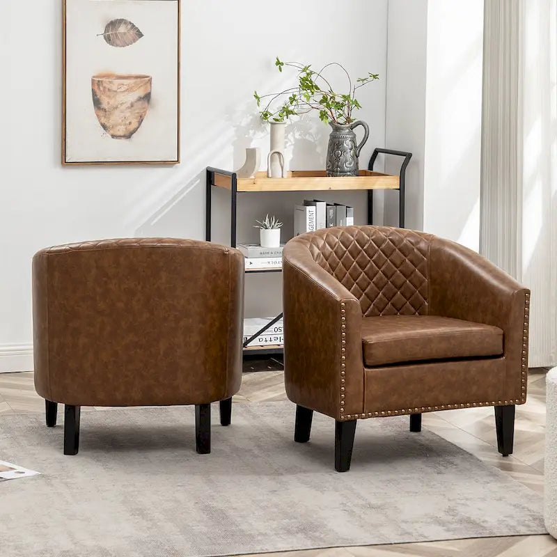 Fauteuil de club en similicuir avec clous décoratifs, 29 po, ensemble de 2