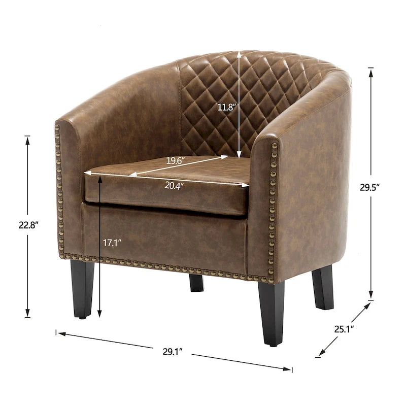Fauteuil de club en similicuir avec clous décoratifs, 29 po, ensemble de 2