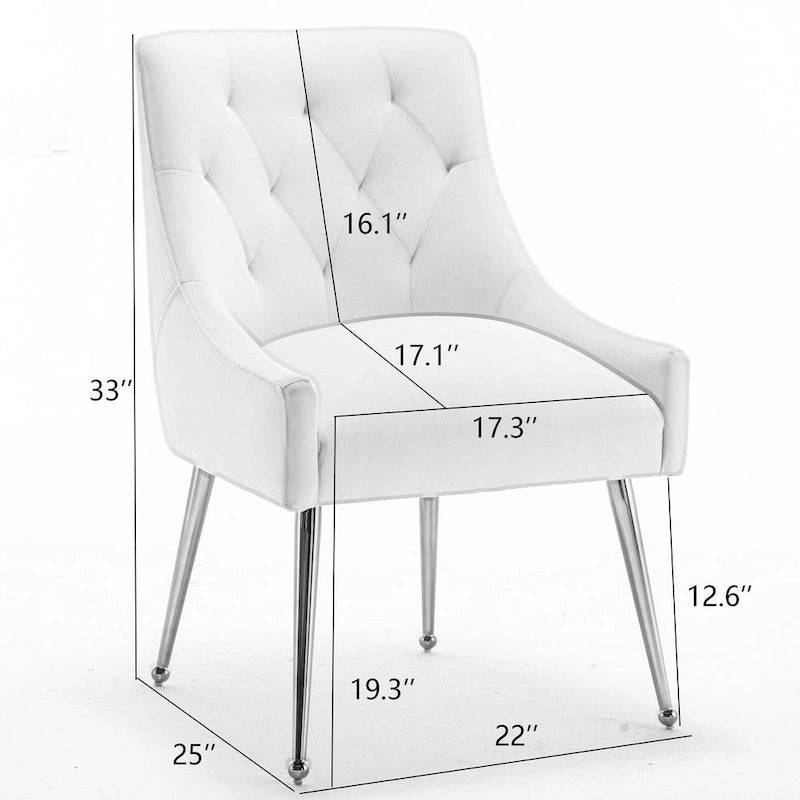 Lot de 2 chaises de salle à manger d'appoint modernes sans accoudoirs en velours bouclé avec dossier capitonné et pieds dorés