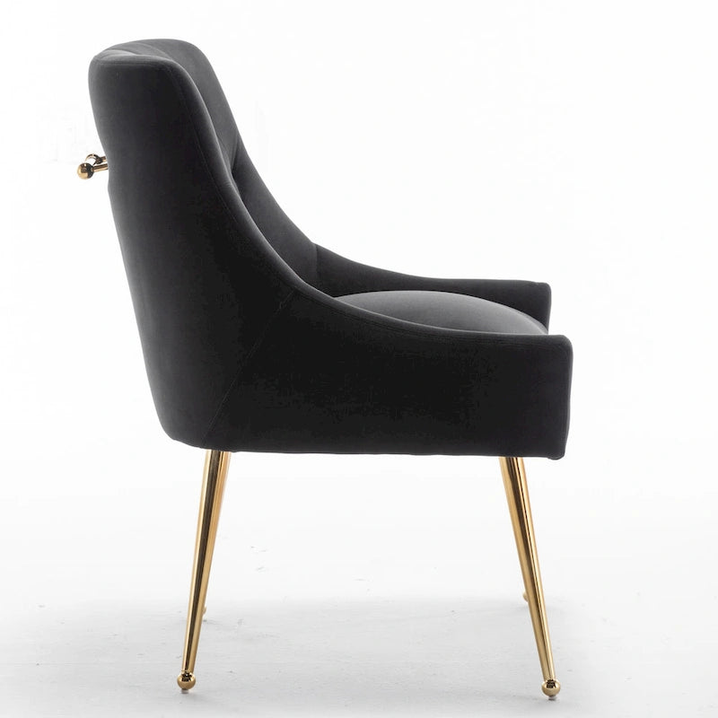 Lot de 2 chaises de salle à manger d'appoint modernes sans accoudoirs en velours bouclé avec dossier capitonné et pieds dorés