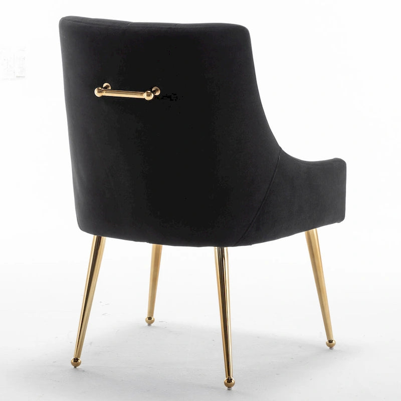Lot de 2 chaises de salle à manger d'appoint modernes sans accoudoirs en velours bouclé avec dossier capitonné et pieds dorés