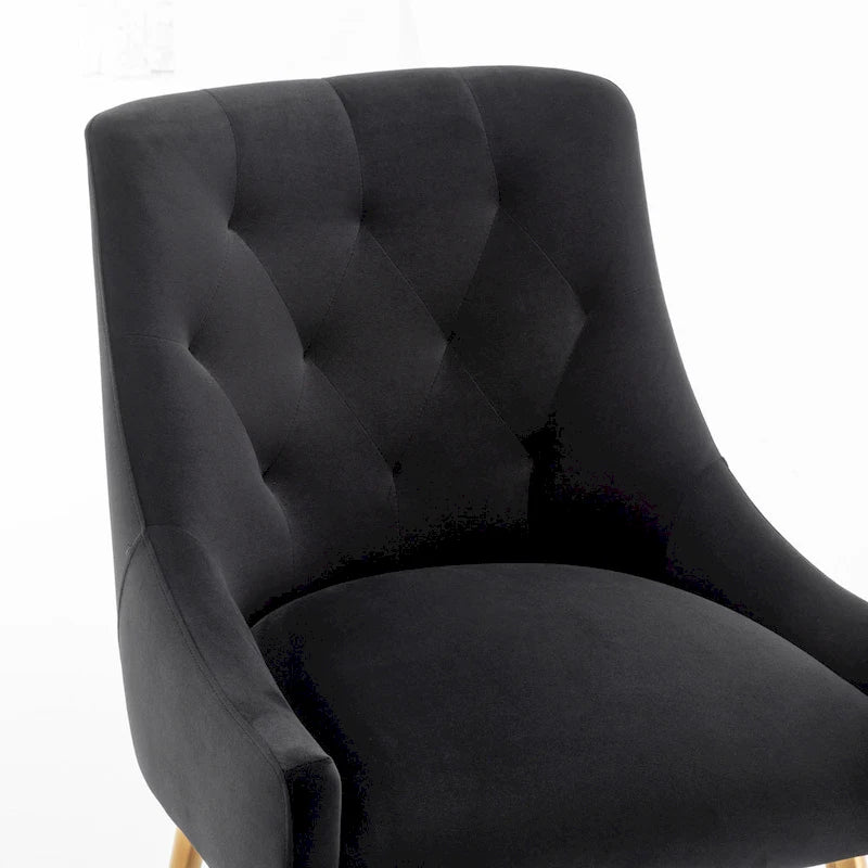 Lot de 2 chaises de salle à manger d'appoint modernes sans accoudoirs en velours bouclé avec dossier capitonné et pieds dorés