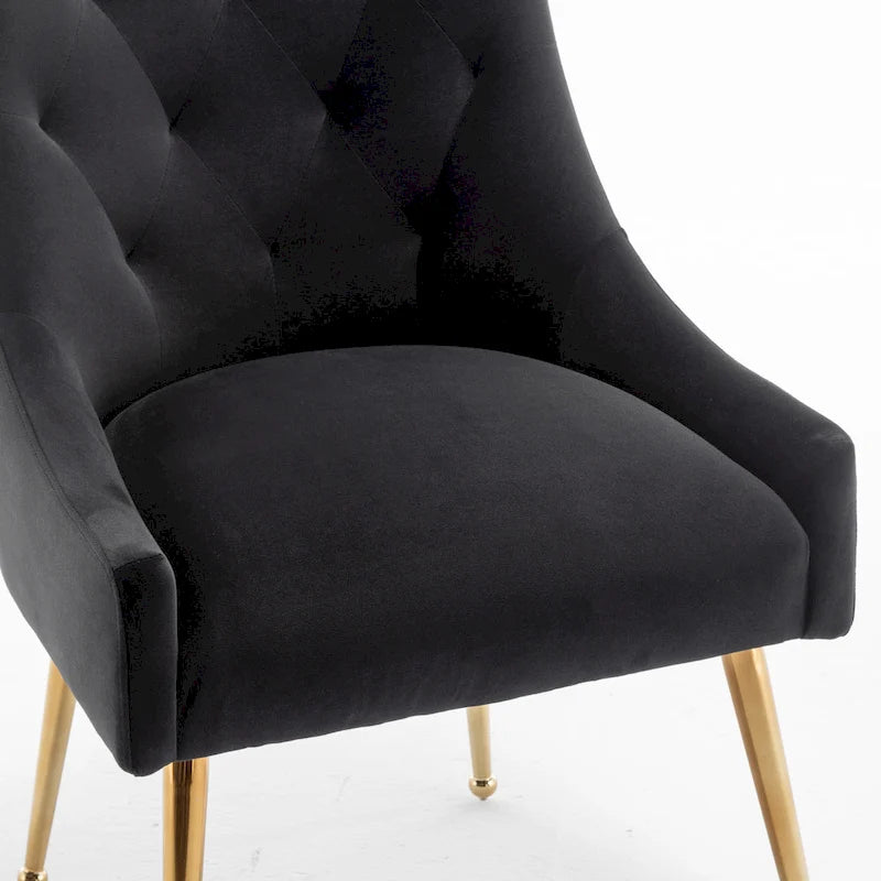 Lot de 2 chaises de salle à manger d'appoint modernes sans accoudoirs en velours bouclé avec dossier capitonné et pieds dorés