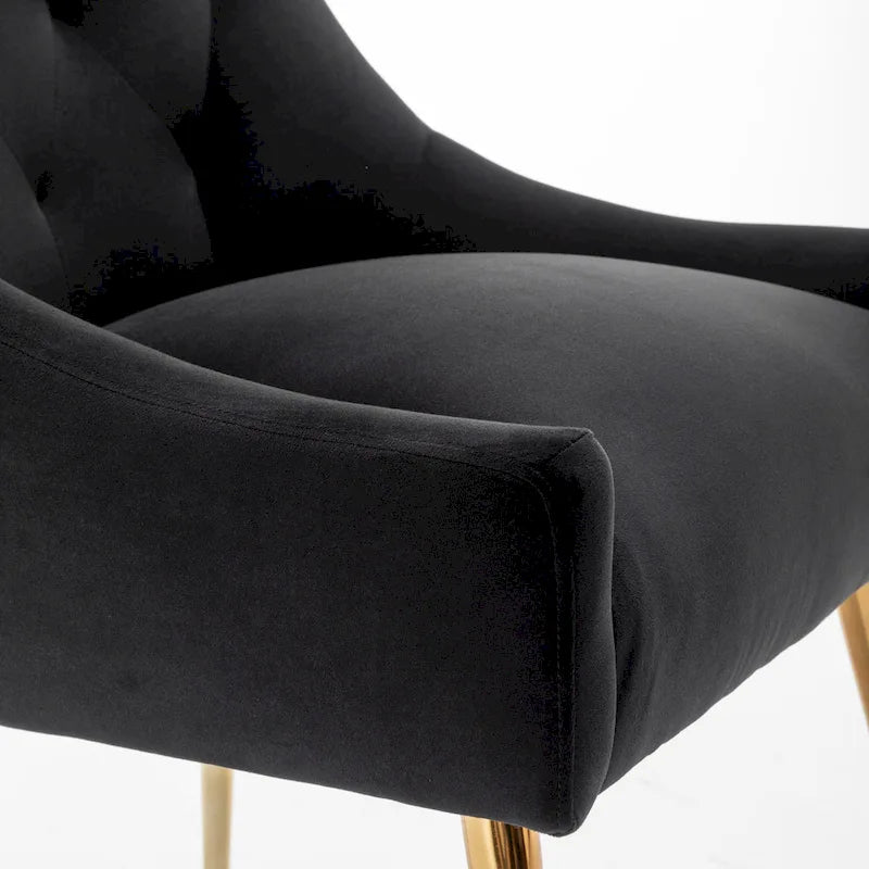 Lot de 2 chaises de salle à manger d'appoint modernes sans accoudoirs en velours bouclé avec dossier capitonné et pieds dorés