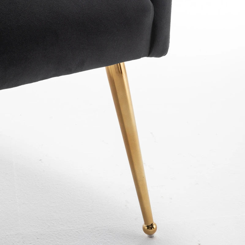 Lot de 2 chaises de salle à manger d'appoint modernes sans accoudoirs en velours bouclé avec dossier capitonné et pieds dorés