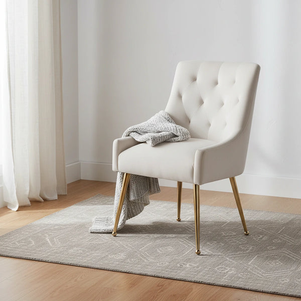 Modern Boucle Velvet Upholstered Accent Dining Chair Set of 2 Tufted Back Armless Chair with Golden Legs