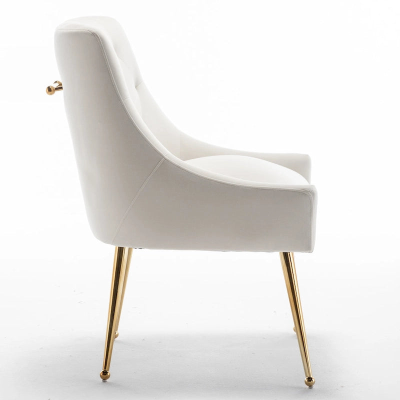 Lot de 2 chaises de salle à manger d'appoint modernes sans accoudoirs en velours bouclé avec dossier capitonné et pieds dorés