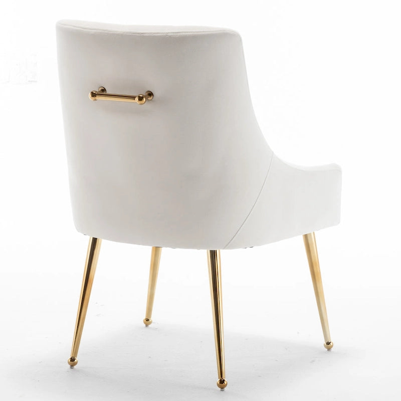 Lot de 2 chaises de salle à manger d'appoint modernes sans accoudoirs en velours bouclé avec dossier capitonné et pieds dorés