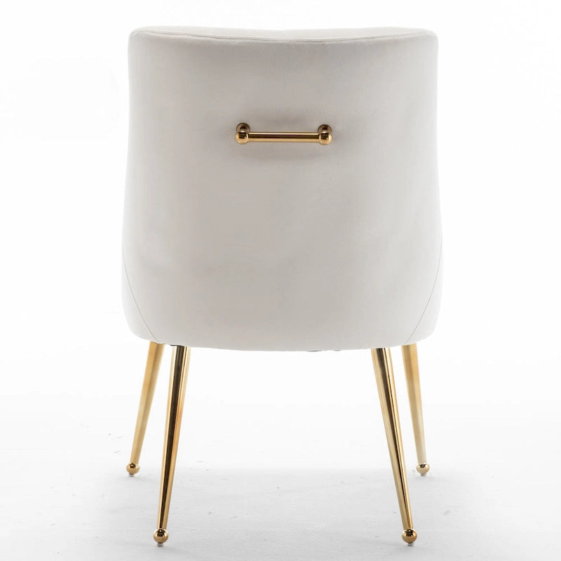 Lot de 2 chaises de salle à manger d'appoint modernes sans accoudoirs en velours bouclé avec dossier capitonné et pieds dorés