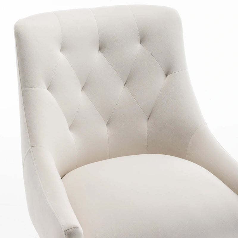 Lot de 2 chaises de salle à manger d'appoint modernes sans accoudoirs en velours bouclé avec dossier capitonné et pieds dorés
