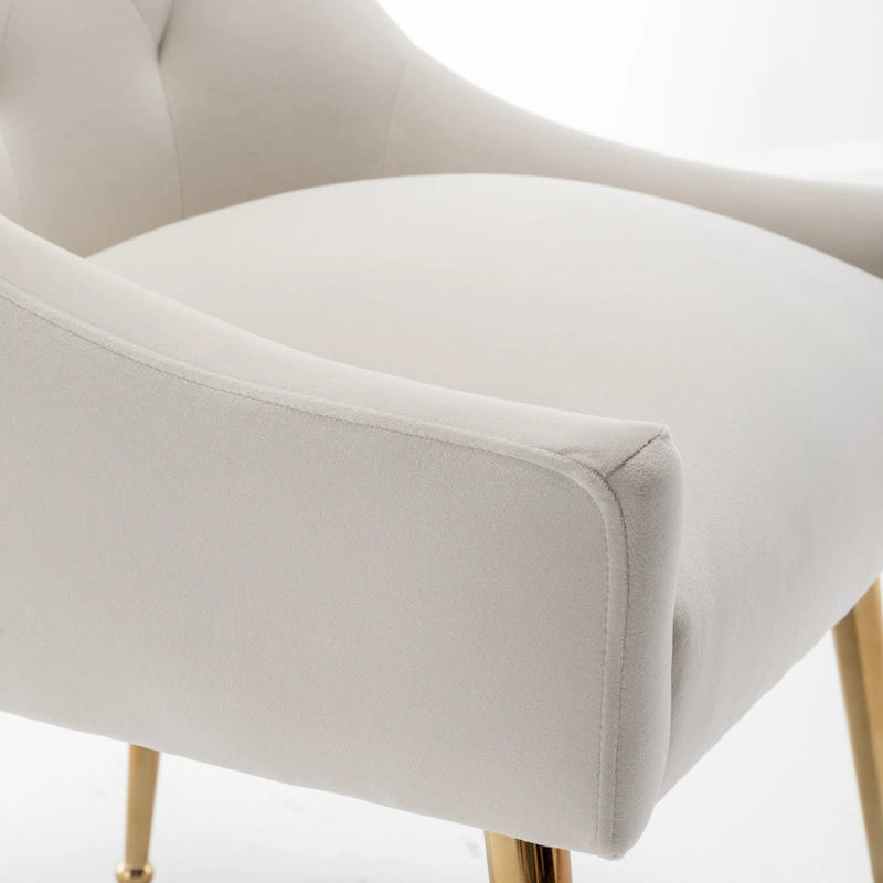 Lot de 2 chaises de salle à manger d'appoint modernes sans accoudoirs en velours bouclé avec dossier capitonné et pieds dorés