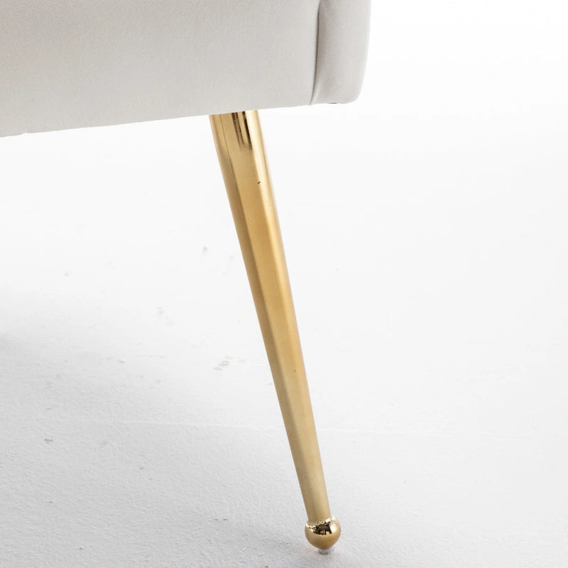 Lot de 2 chaises de salle à manger d'appoint modernes sans accoudoirs en velours bouclé avec dossier capitonné et pieds dorés