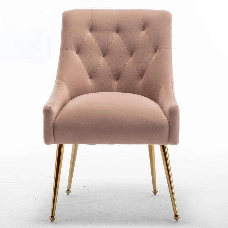 Lot de 2 chaises de salle à manger d'appoint modernes sans accoudoirs en velours bouclé avec dossier capitonné et pieds dorés
