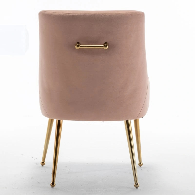Lot de 2 chaises de salle à manger d'appoint modernes sans accoudoirs en velours bouclé avec dossier capitonné et pieds dorés