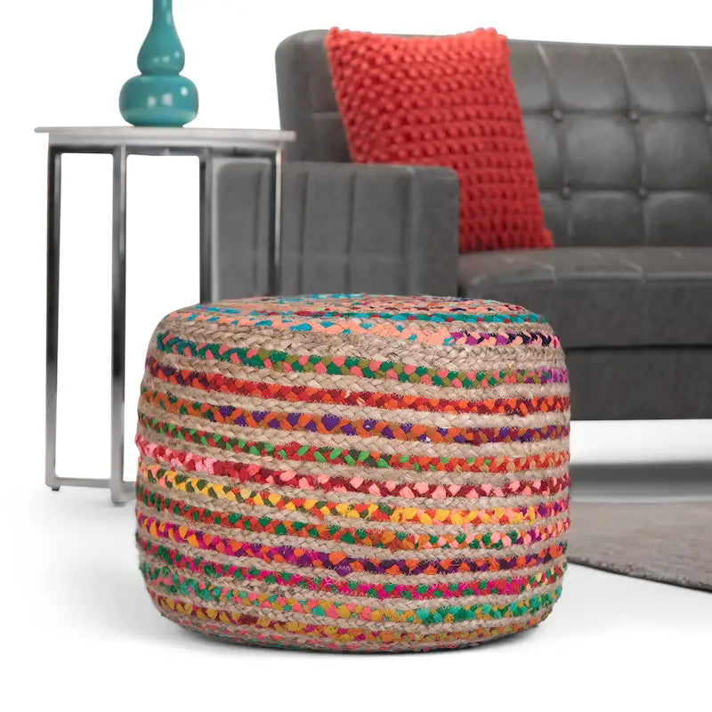 Pouf rond bohème en jute tressé