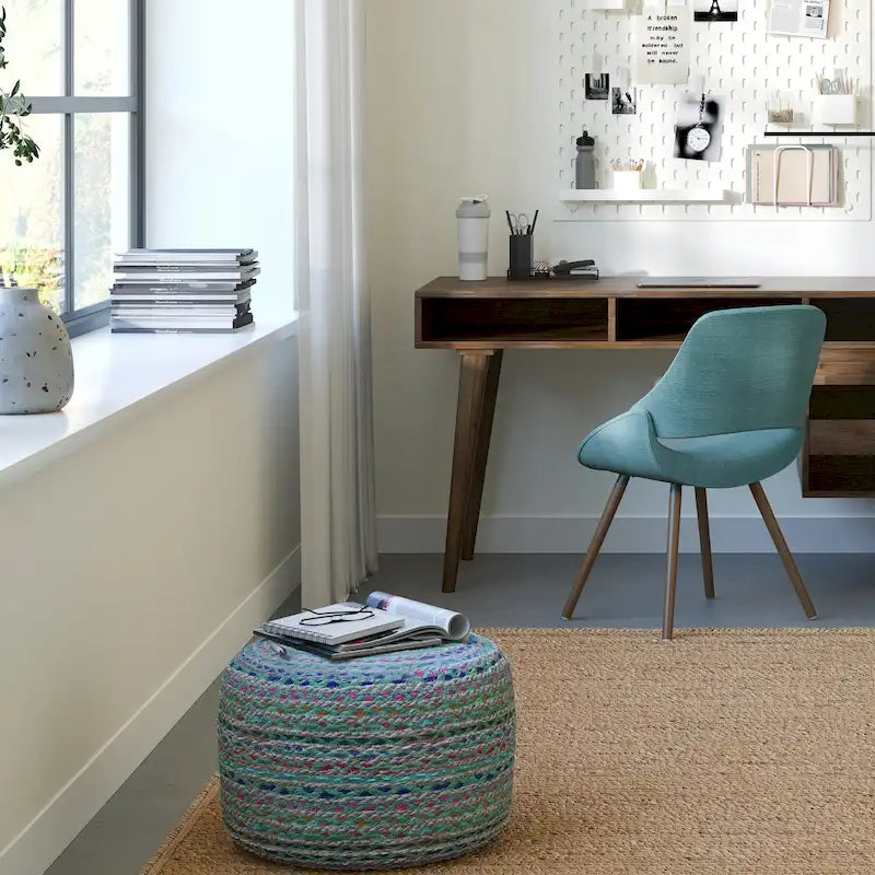 Pouf rond bohème en jute tressé