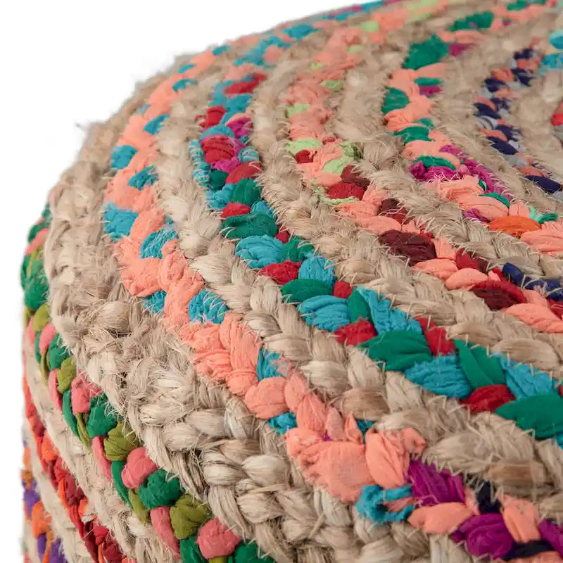 Pouf rond bohème en jute tressé