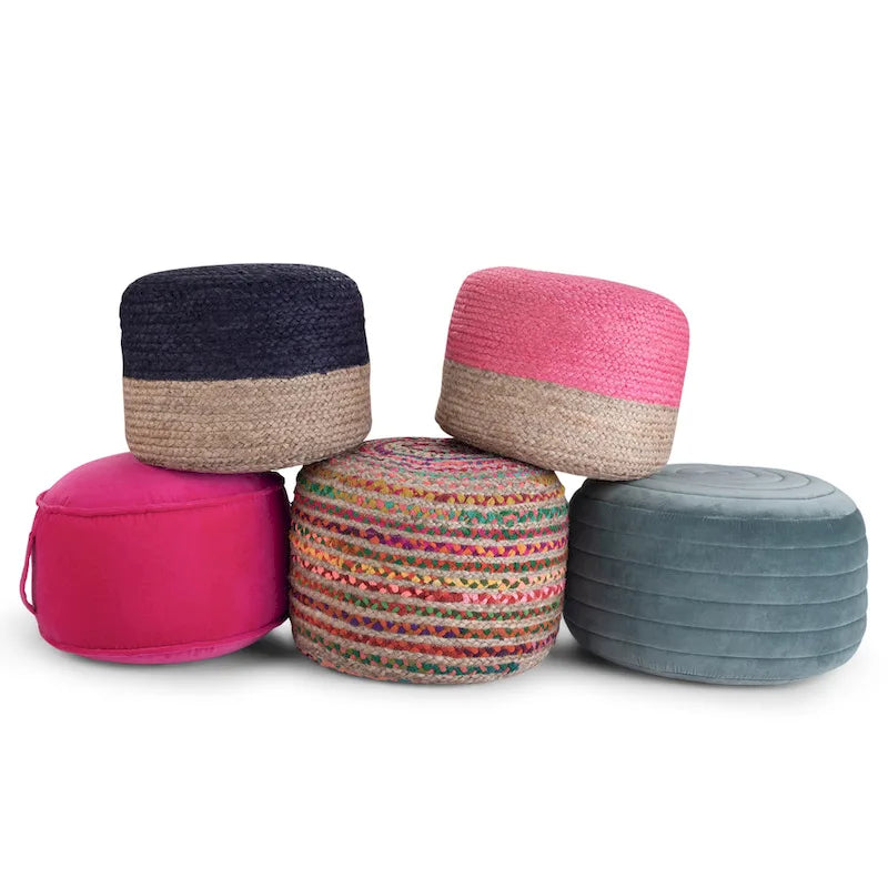 Pouf rond bohème en jute tressé