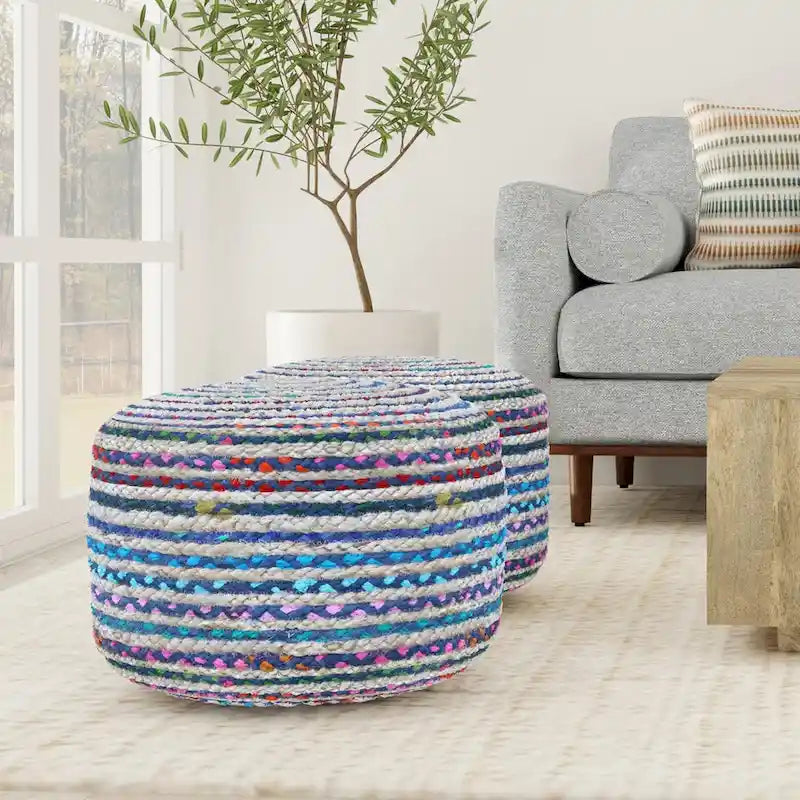 Pouf rond bohème en jute tressé