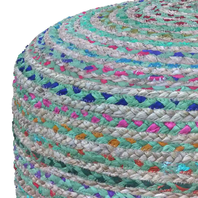 Pouf rond bohème en jute tressé