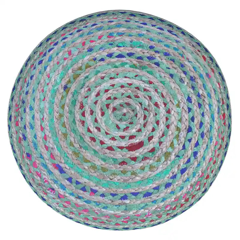 Pouf rond bohème en jute tressé