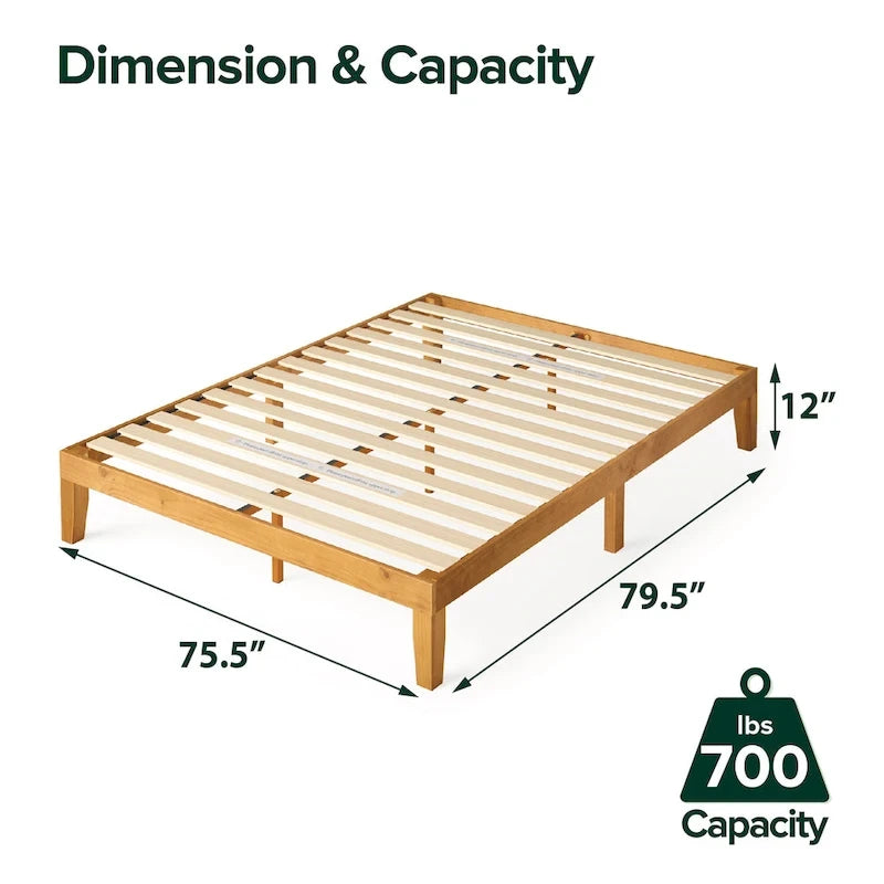 Lit Plateforme Rustique Minimaliste en Bois de Pin Rustique