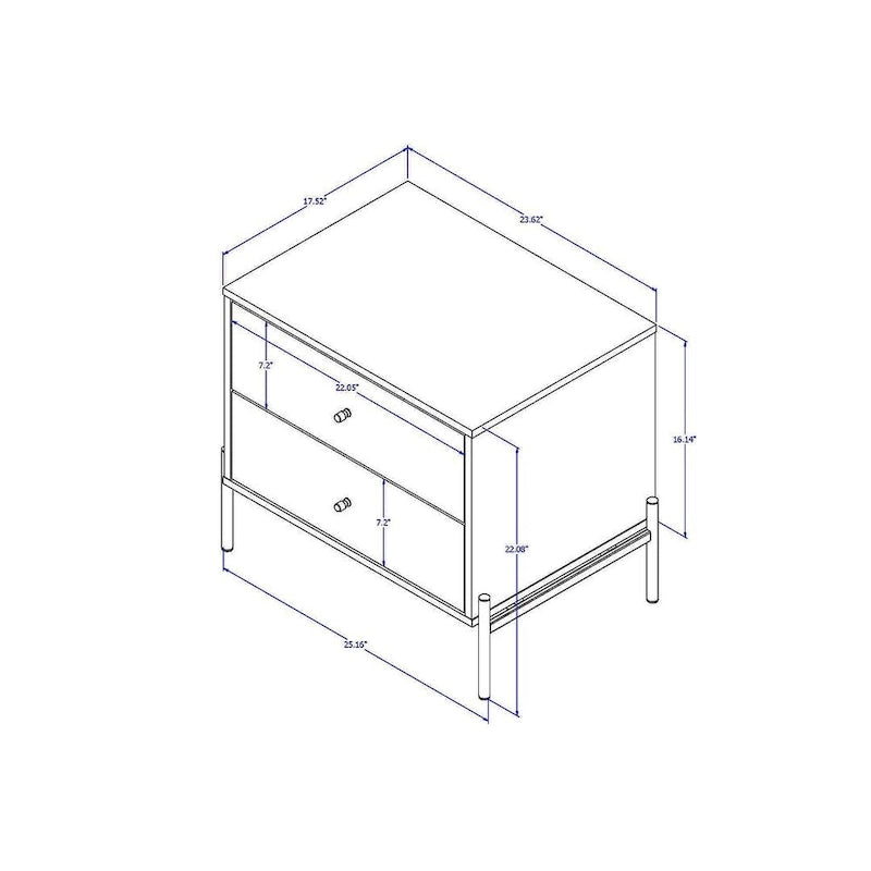 Table de chevet avec pieds en acier doré et finition blanc brillant