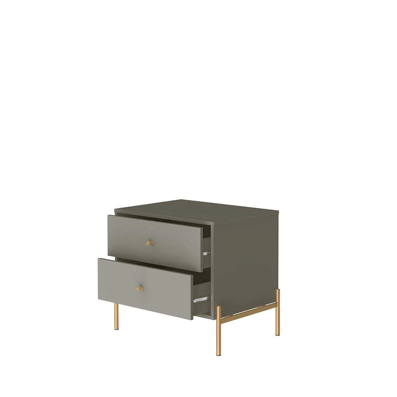 Table de chevet avec pieds en acier doré et finition blanc brillant