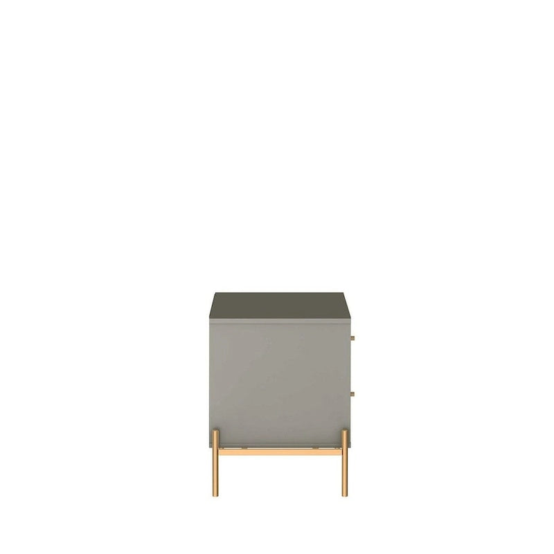 Table de chevet avec pieds en acier doré et finition blanc brillant