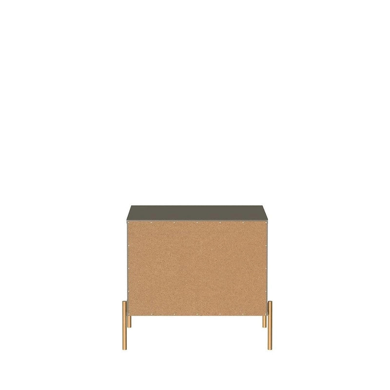 Table de chevet avec pieds en acier doré et finition blanc brillant