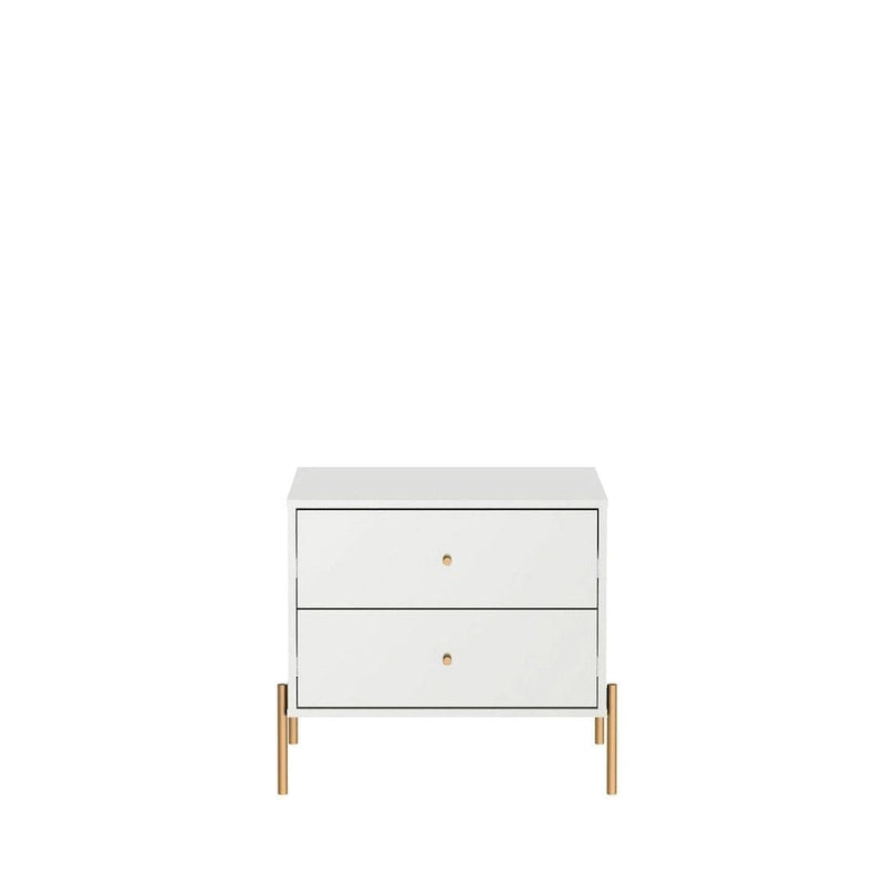 Table de chevet avec pieds en acier doré et finition blanc brillant