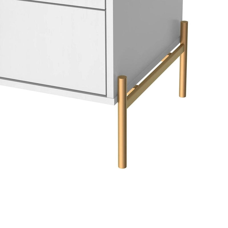 Table de chevet avec pieds en acier doré et finition blanc brillant