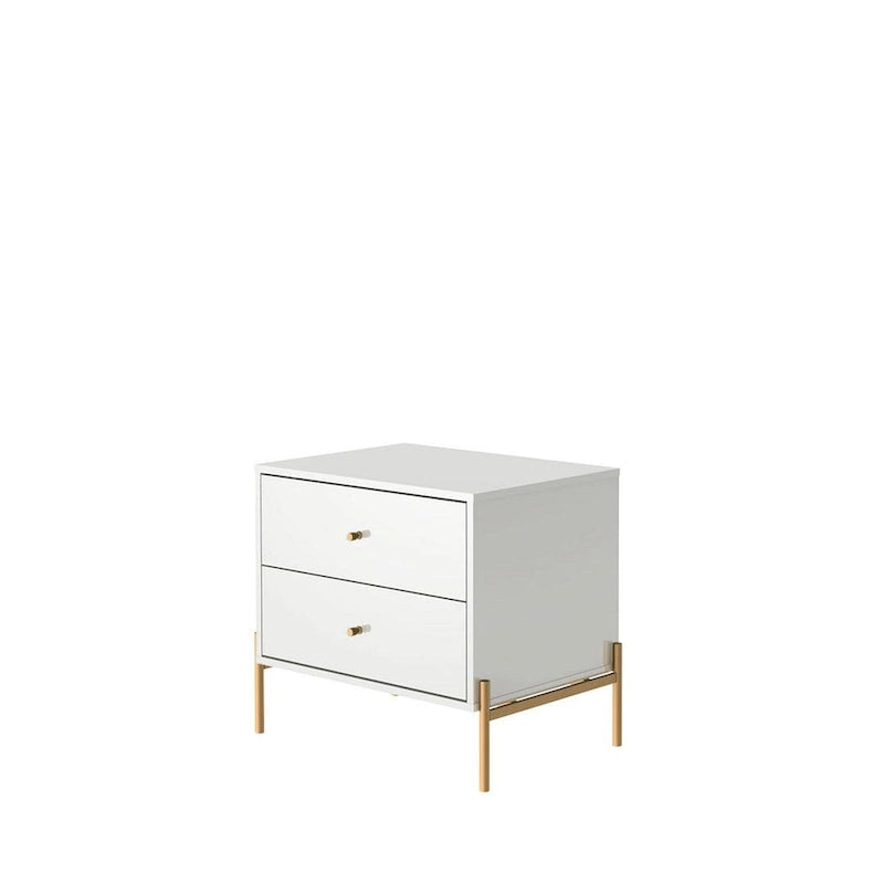 Table de chevet avec pieds en acier doré et finition blanc brillant