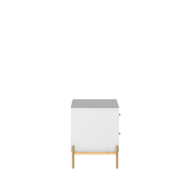 Table de chevet avec pieds en acier doré et finition blanc brillant