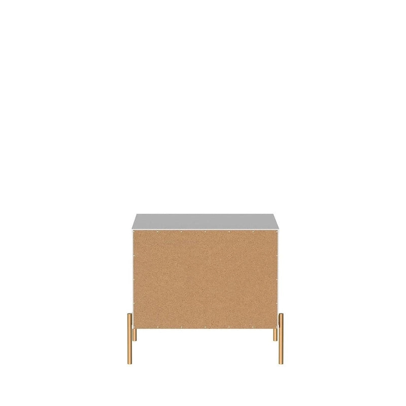 Table de chevet avec pieds en acier doré et finition blanc brillant