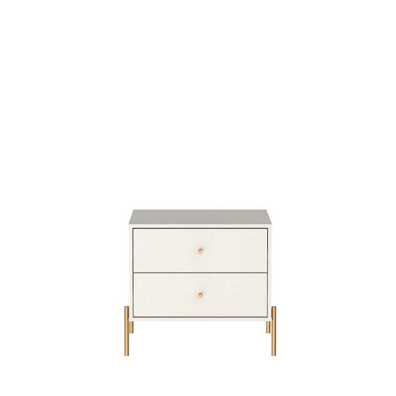 Table de chevet avec pieds en acier doré et finition blanc brillant