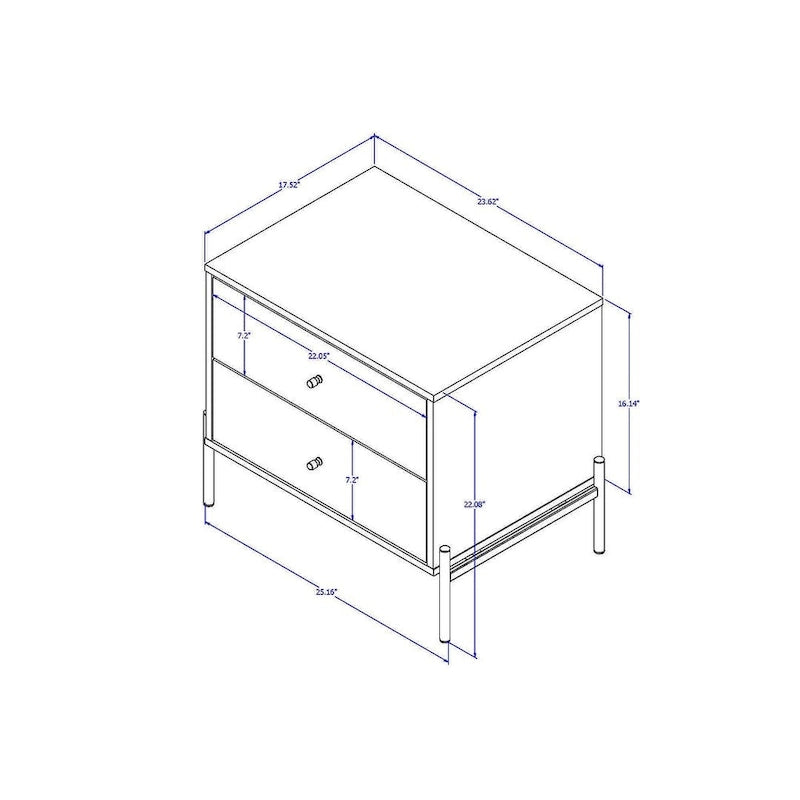 Table de chevet avec pieds en acier doré et finition blanc brillant