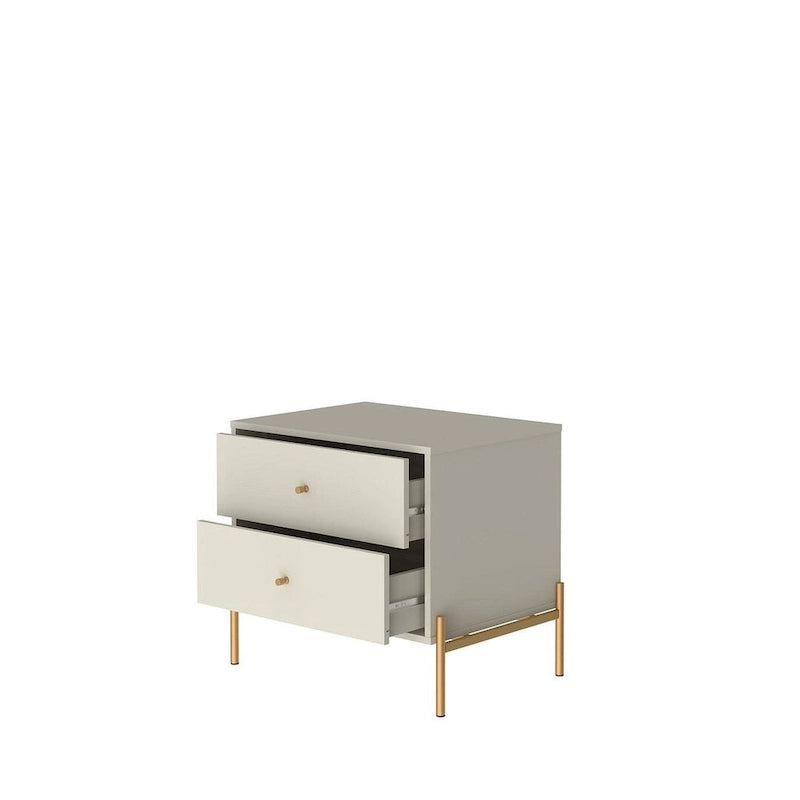 Table de chevet avec pieds en acier doré et finition blanc brillant