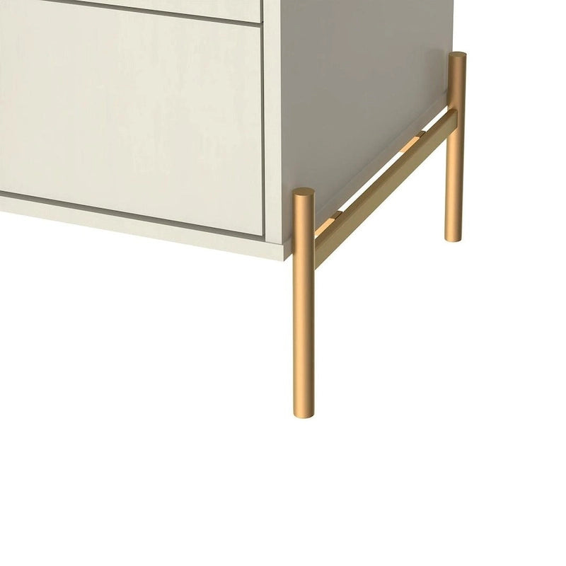 Table de chevet avec pieds en acier doré et finition blanc brillant