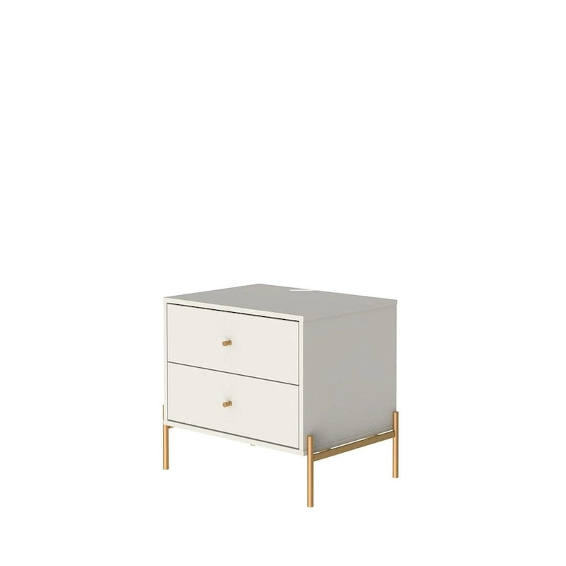 Table de chevet avec pieds en acier doré et finition blanc brillant