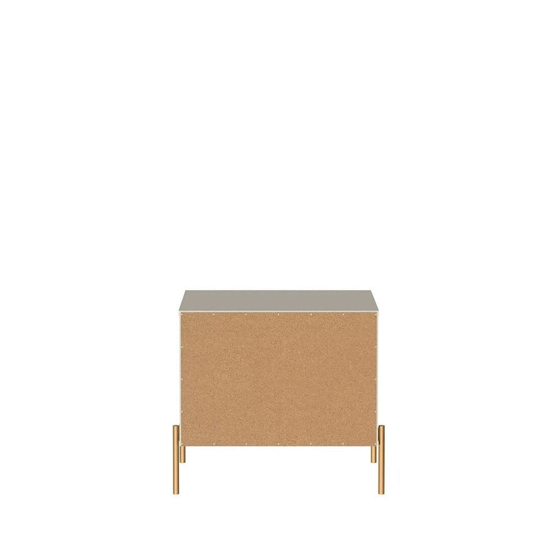 Table de chevet avec pieds en acier doré et finition blanc brillant