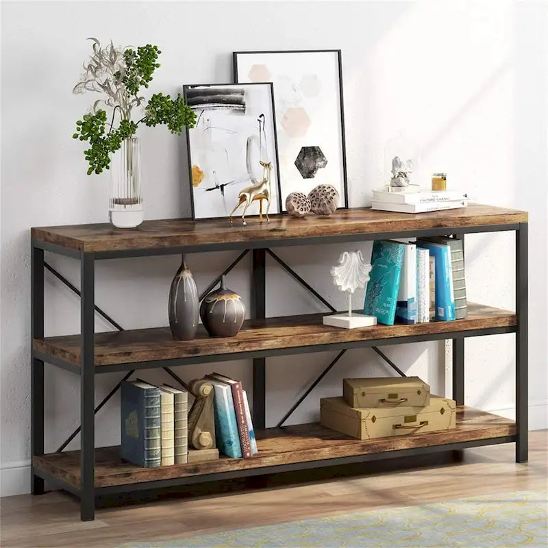 Meuble TV console à 3 niveaux avec étagères de rangement, table de canapé