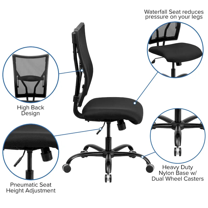 Fauteuil de bureau ergonomique pivotant pour personnes fortes, dossier en maille, supporte jusqu'à 180 kg