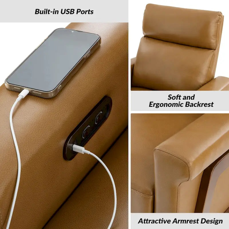 Fauteuil inclinable électrique moderne en cuir véritable avec ports USB intégrés (lot de 2) par
